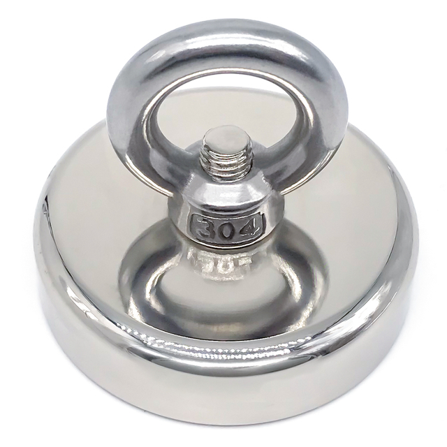 Einseitiger, runder Neodym-Angelmagnet aus Edelstahl mit Ösenmutter